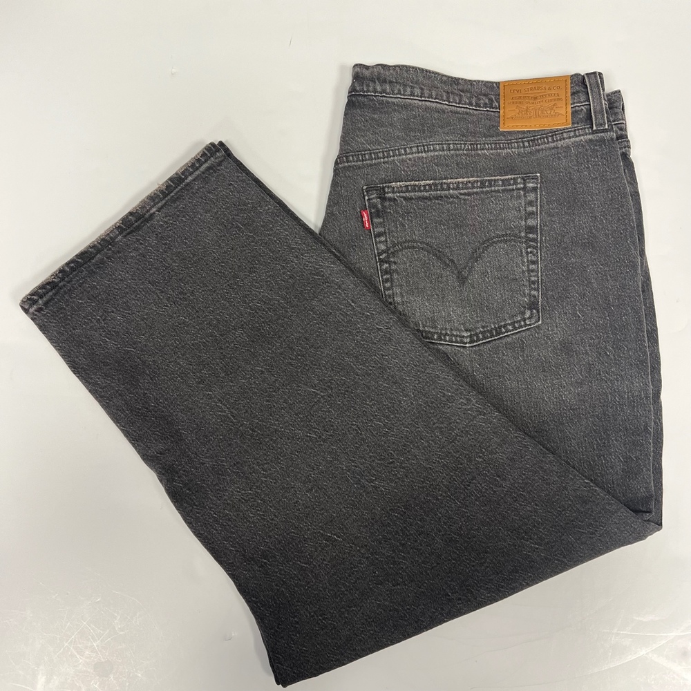 Levi's Premium Ribcage Straight Ankle Button Fly Jeans Black Wash High Rise 22W
